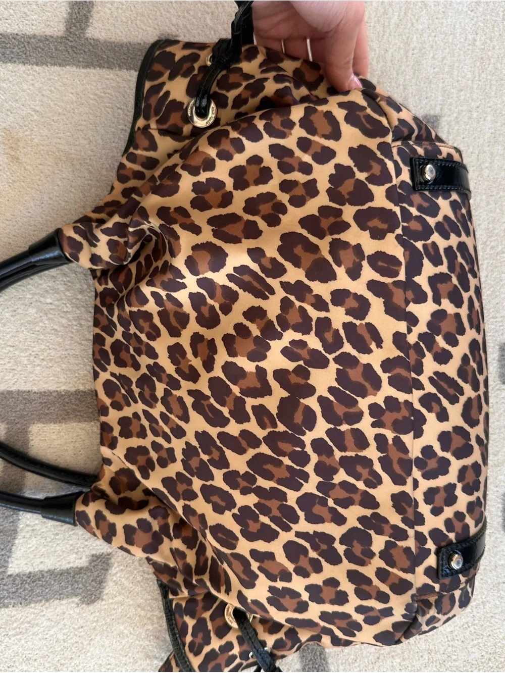 Leopard Print Tote Bag with Black Trim Kate spade- Women's Fashion Handbag